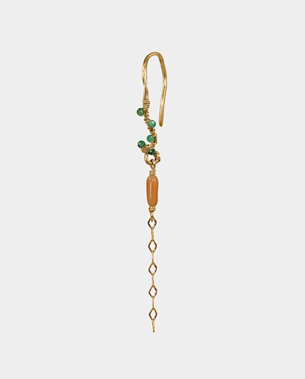 Elizabeth Inchbald - gold earring with light green emeralds and coral - pic. 1