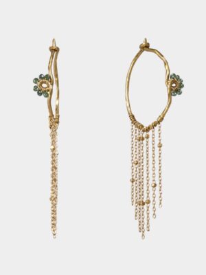 Marie Lamartinière - guld-creoler med grønne diamanter og kæder