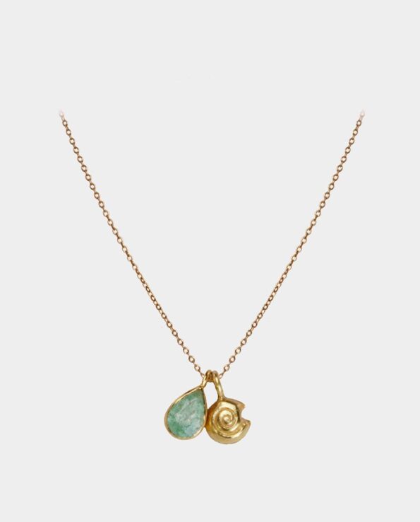 Amye Everard - necklace with light green aventurin and snail motive