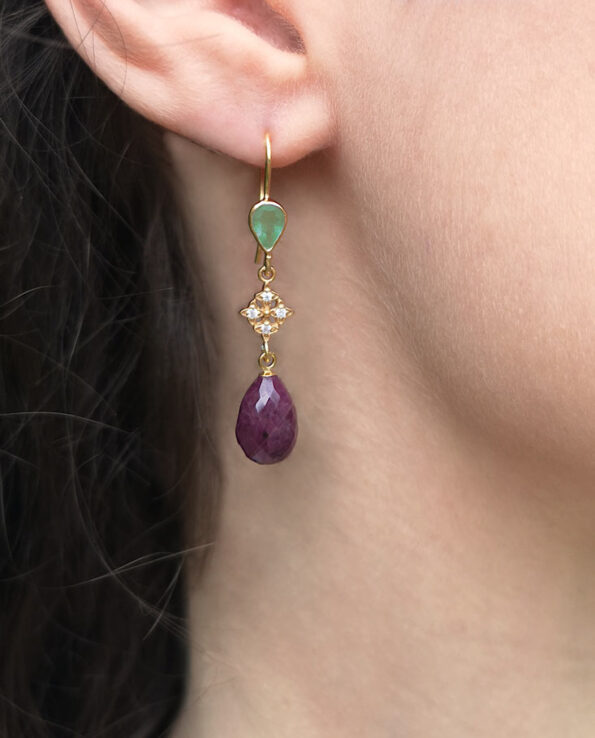 Marie Curie - earrings with burgundy ruby drops and light green aventurines - pic. 2