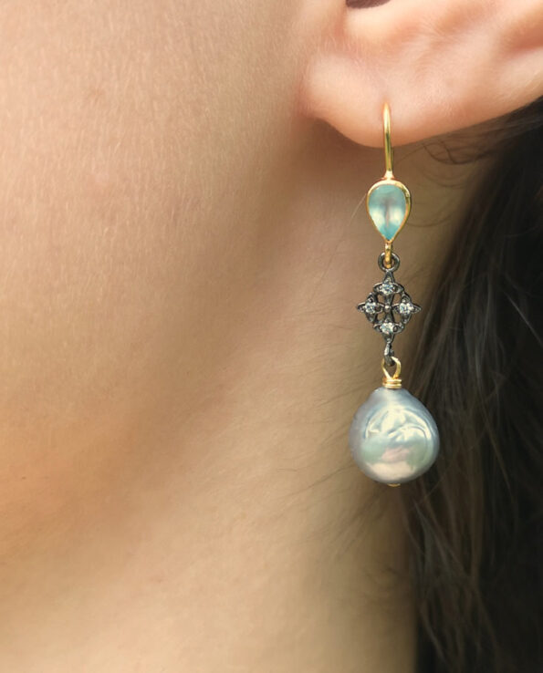 Laura Bassi - earrings with light blue onyx and grey beads - pic. 1