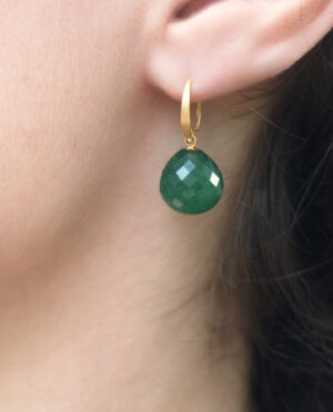 Anna do Rosário - earrings with dark green aventurines in round hammered ear hooks - pic. 1