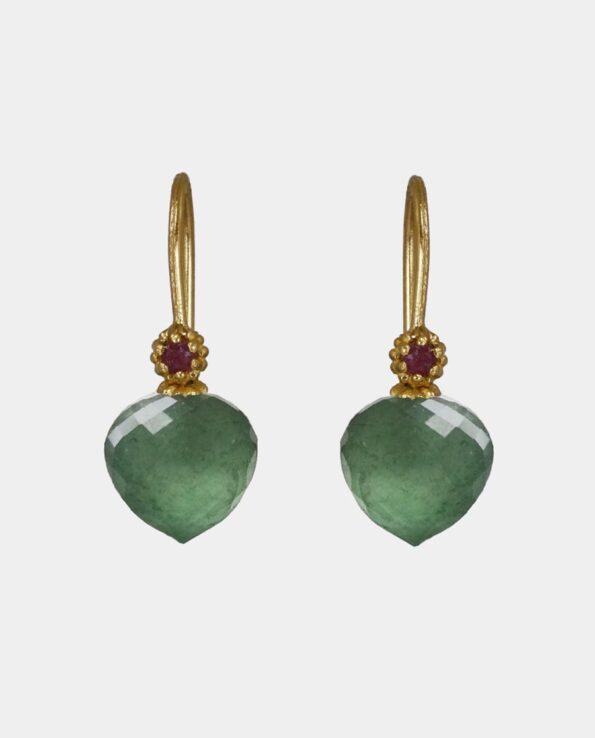 Edmonia Lewis - earrings with rubies and onion-shaped aventurines