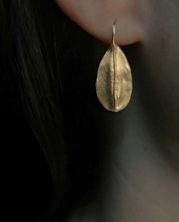 leaf shaped earrings close up