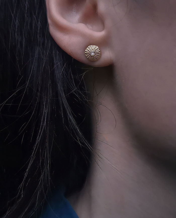 small sea urchin earrings close up 2