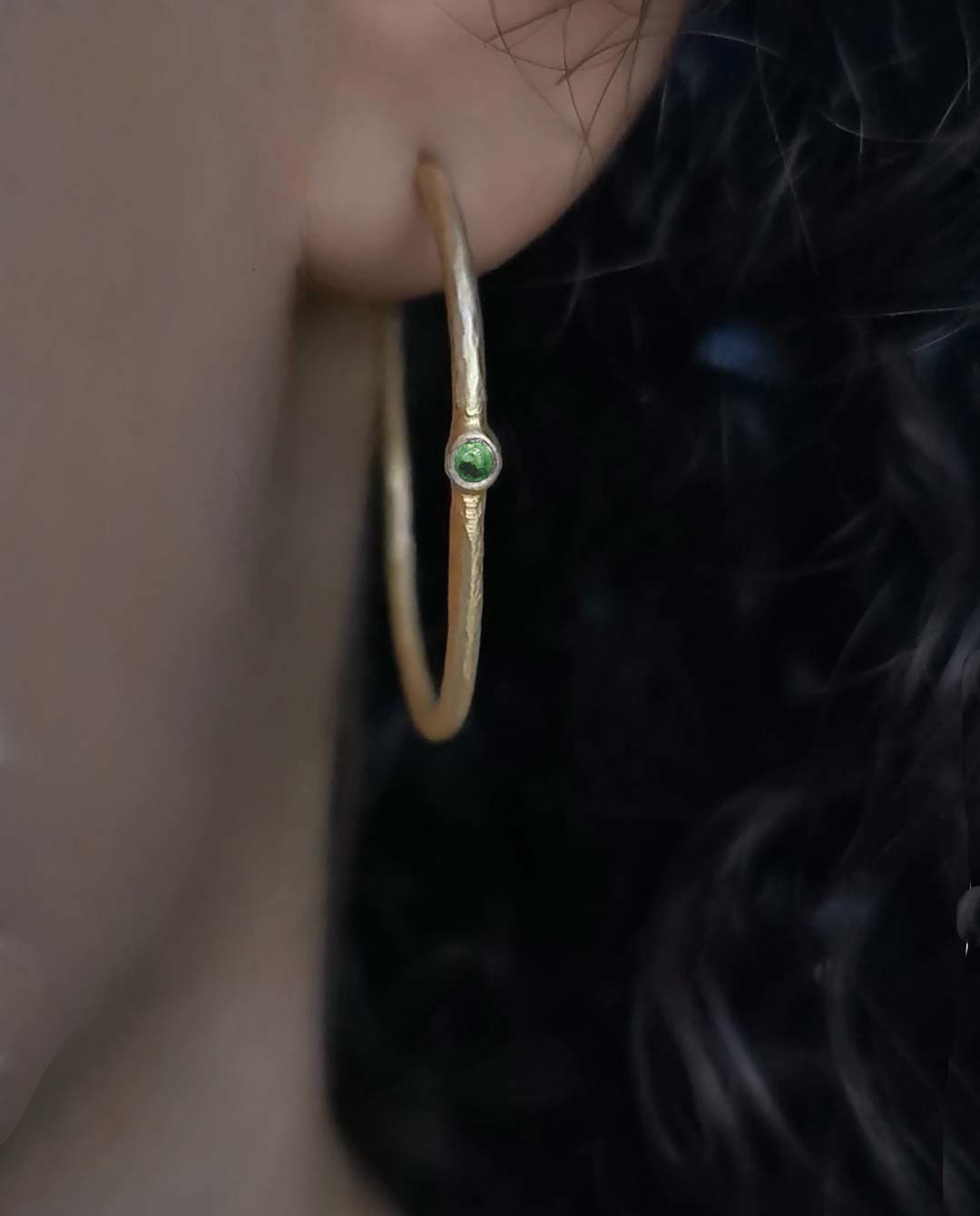 hoops with aventurine model close up