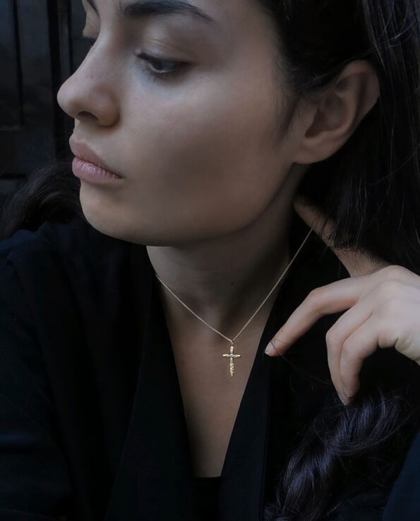 cross with light blue apatite and model