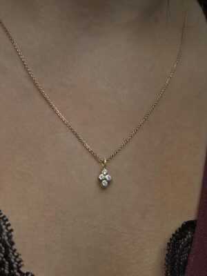 necklace with four white apatite close up