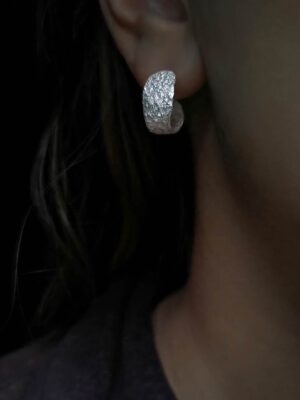 silver hoop with rustic pattern