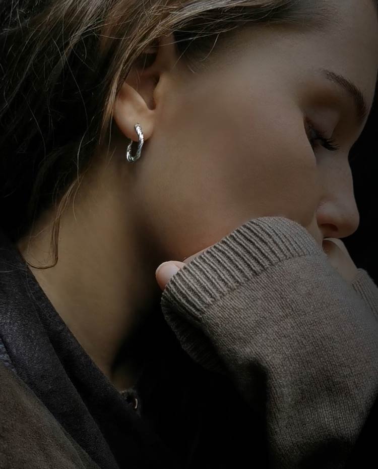 small twisted silver earring