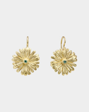 flower earring with emerald