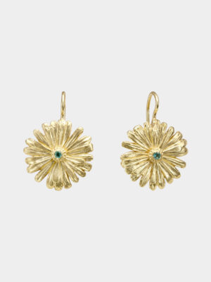 flower earring with emerald