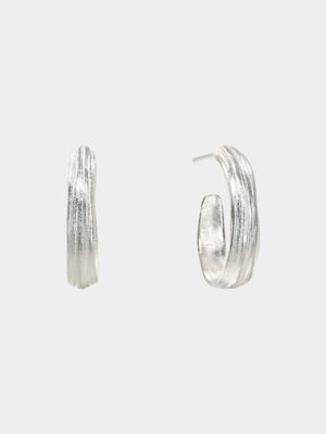 hoops with line pattern silver