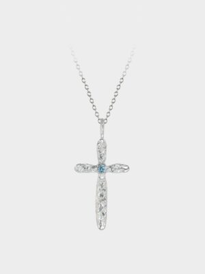 silver cross with light blue apatite